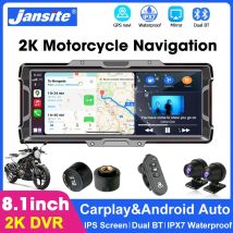 8.1 inch Motorcycle GPS Navigation 2K DVR For Wireless Carplay Android Auto Dual BT 5.0 IPX7 Waterproof Moto Display Recorder