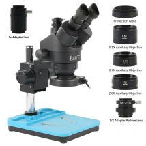 Microscopio stereo con zoom trinoculare simul-focale 7X-45X + obiettivo ausiliario 0,5X 0,7X 2X per riparazione telefono PCB saldatura di gioielli Ispezionata