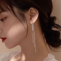 New 925 Sterling Silver Zircon Long Shiny Earrings Women Charm Earrings Birthday Gift for Friends Exquisite Jewelry Accessories