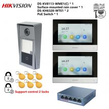 KIT videocitofono POE 802.3af multilingue originale HIKVISION, include DS-KV8113-WME1(C) e DS-KH6320-WTE1 e switch PoE