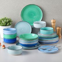 vancasso 12/18/24PCS Set di stoviglie in ceramica Colore Spirali dipinti a mano Modello 4/6PCS Piatti piani/Dessert/Ciotola/Piatti da zuppa