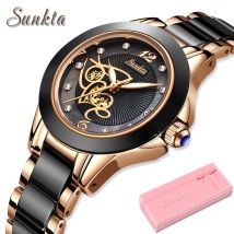 Sunkta Marke Frau Uhr Luxus Keramik Diamant Damen uhr wasserdichte Quarz Armbanduhren Frauen Uhr Geschenk Relogios Feminino