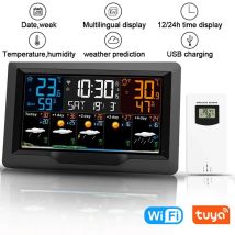 Tuya WIFI Stazione meteorologica intelligente Schermo a colori Controllo APP Sveglia meteorologica Misuratore di umidità della temperatura interna ed esterna