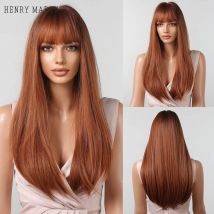 HENRY MARGU parrucche sintetiche marroni rosse parrucche lunghe dritte con frangia Cosplay/uso quotidiano capelli in rame allo zenzero per le donne resistenti al calore