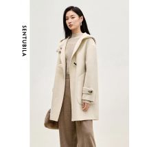 SENTUBILA Doppelseitiger Mantel aus 100 % Wolle, 2025, Winter, mittellang, gerade Stierhorn-Schnalle, weibliche Kapuzen-Outwear W44O55979