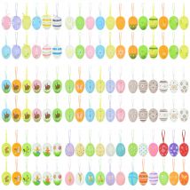 12 stücke Ostern Bunte Ei Anhänger PS Bunny Ei Ostern Baum Hängen Dekor Ostern Party Hause Ornament Kaninchen Malerei Ei kind Geschenk