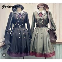 Neue 2024 Frühling und Herbst bestickte Abzeichen Zweireiher Kleid schlanke Damen Vintage Midi Länge Kleider
