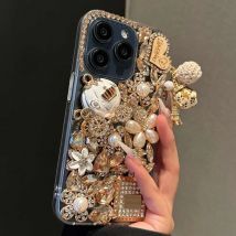 Luxuriöse goldene Strass-Bling-Volldiamant-Kristall-Damenhülle für iPhone 15 16 17 Pro Max 14 Plus 13 Mini 12 11 Pro Max XS Max