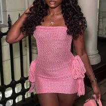 CUTENOVA Damen-Kleid aus Wollstrick, schlank, trägerlos, rückenfrei, Quaste, Hüfte, kurzes Kleid, sexy, süßes Design, modisch, trendige Streetwear-Kleider