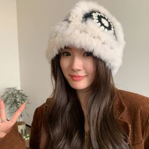 Kaninchen Haar Hut Mädchen Strick mütze Gehörschutz Retro Fischer Hut Dame handgemachte Häkeln Panama Eimer Hut Becken Hut