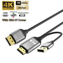 4K-HDMI-auf-DisplayPort-Kabel, 4K bei 60 Hz, unidirektionaler HDMI-zu-DP-Adapter, aktive Quelle auf DP (Monitor)-Kabel, kompatibel mit PC und Laptop