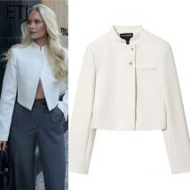 ETJ 2025 herbst winter neue professionelle frauen einfache mode weiß kurze pendeln zhongshan kragen anzug jacke