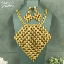 Übertriebenes, klobiges, luxuriöses Original-Schmuckset mit 18 Karat vergoldetem Halsketten-Tropfenohrringen für Frauen, Party, Braut, Hochzeit, Geschenke