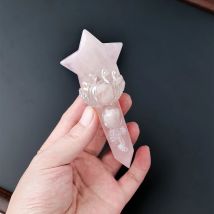 1PC Mini Size Natural Crystal moon Star Point Magic Scepter Healing Stones Craft Fairy Wand Party Halloween Decor Party Gift