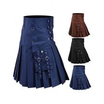New Men's Scottish Style Festival Skirt Multi-colored Medieval Pleated Skirt High Waist Solid Color