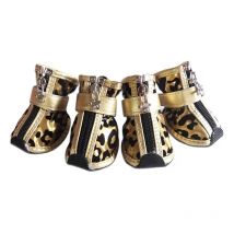 4 teile/satz Leopard Leder Haustier Hund Schuhe PU anti-slip Stiefel kleine hunde katze Wasserdichte schuhe Welpen im freien Booties