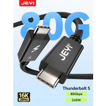JEYI Thunderbolt 5 USB-C Cable 0.5M-80Gbps Data & 120Gbps Display, 240W PD Charging, 4K@60Hz for MacBook Pro/Monitors/iPad Pro