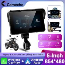 Camecho Cruscotto digitale portatile da 5 pollici per moto GPS Schermo di visualizzazione di navigazione per moto Wireless CarPlay Moto Android Auto