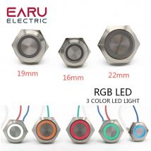 16/19/22 mm 3-dreifach-farbiger RGB-LED-Licht-Mikroschalter, kurzer Hub, kurzzeitiger, selbstrückstellender, wasserdichter Metall-Drucktastenschalter