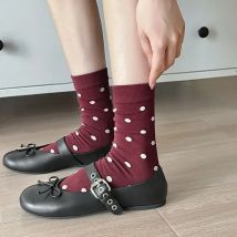 Harajuku Vintage Frauen Socken Herbst Winter Neue Gestrickte Baumwolle Elastische Lange Socken Frauen Polka Dot Japanischen Kawaii Nette Socken Sox