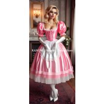 Französisches rosa Dienstmädchenkleid mit Schürze, kurzärmelig, A-Linie, Lolita-Abschlussballkleid, elegante Spitze, Cosplay, Cocktailkleidung, individuell gestaltet