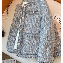Stylish Blue Boucle Outerwear Korean Drama Inspired Shangai Lady Top Spring Autumn New Style Loose Fit Polyester Fiber