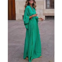 Frauen Herbst Neue Kollektion Einfarbig Mode Geometrische Trompete Ärmeln Sexy V-ausschnitt Taille Casual Lose Langarm Kleid