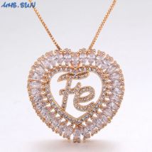MHS.SUN Luxury Zircon Fe Faith Pendant Necklaces For Women Gold/Silver Color Crystal Heart Necklace Chain Choker Jewelry 1pc