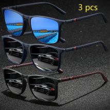3-teiliges Modisches Quadratisches Sonnenbrillen-Set für Männer und Frauen Bunte Leichte Fahr-, Angel-, Wander- und Outdoor-Brillen Trendiger Schutz