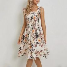 Sexy Frauen ärmelloses Neck holder Riemchen bedrucktes Kleid ausgehen elegantes Party Cocktail Mini kleid