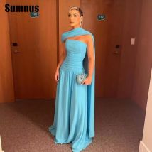 Sumnus Elegantes blaues Ballkleid, Chiffon, mit Falten, gerüscht, Rüschen, trägerlos, formelles Abendkleid, bodenlang, Vestidos de Noche