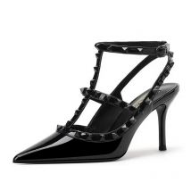 2026 European and American ladies' new rivet pointed high heels women's stiletto shallow flat shoes