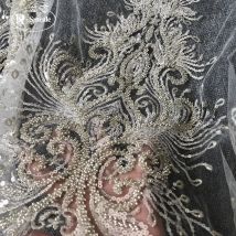 3-Design-Applikationen mit silberner, verschlüsselter Perlenstickerei und Paillettenkragen, Blumenzubehör für Hochzeits- und Abendkleider RS2888