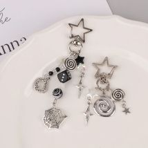 Spider Web Spiral Star Keychain Gothic Aesthetic Key Ring for Women Men Friendship Gift Handbag Decoration Birthday Gift