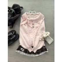 2000s Vintage Kawaii Knit 2 Piece Set Women Gyaru Off Shoulder Sweater + Cake Skirts Korean Winter Sweet Knitwear Slim Outftis