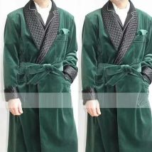 Long Velvet Smoking Jacket Shawl Lapel Wedding Groom Coat Terno Men Suit Blazer with Belt 1 Pc 2024