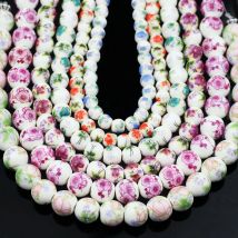 20pcs 6/8/10mm Multicolor Mixing Flower Pattern Oblate Ceramic Beads DIY Loose Spacer Beads Porcelain Beads Bracelet Pendant
