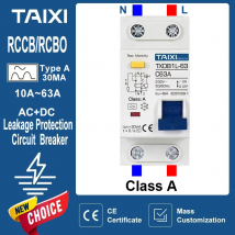 Residual Current Circuit Breaker RCBO Type A 30mA MCB 1P+N 10A 16A 20A 32A 40A 63A Earth Leakage Overload Protection TAIXI