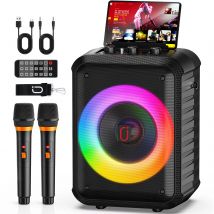 Duales kabelloses Mikrofon mit Umhängetasche, Bluetooth-Karaoke-Audio, mit Bt, USB, TF-Karte, FM, Aufnahme, mit Nachhall-Lautsprecher