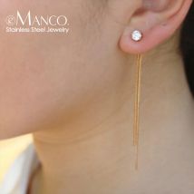 Emanco Strass Lange Tropfen Ohrringe Schlangenkette Ohrstecker Baumeln Edelstahl Für Frauen Einfache Quaste Schmuck