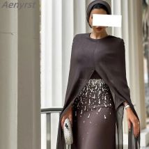 Elegante Saudi-Arabien Abendkleid Perlen O-Ausschnitt Ballkleider lange Ärmel knöchel lange formelle Anlass Party kleider für Frauen