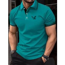 Herren-Poloshirt, Golfshirt, Arbeit, Business, Polokragen, klassisch, kurzärmelig, Basic, einfarbig, Patchwork, Knopf, Frühling und Sommer