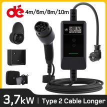 dé Cargador EV tipo 2, Cable de carga tipo 2, 16A, 3,7kW, más largo, 6m, 8m, 10m, enchufe Schuko, pantalla LCD con soporte de montaje en pared
