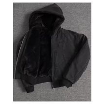 Jesienno-zimowa krótka, gruba, ciepła kurtka z polaru wewnątrz, damska bluza z kapturem, luźna, codzienna, jednolita odzież wierzchnia.