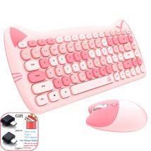 MOFII Kawaii Cat 2,4 G kabelloses Tastatur- und Maus-Set, niedliche Lippenstift-Punk-Tastaturen und Mäusekombinationen für Laptop, PC, Heimbüro