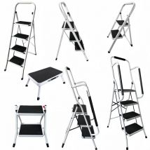 Lucn Sgabello pieghevole con scaletta a 2-4 gradini con piedini antiscivolo e binario di sicurezza - Ideale per anziani, bambini, casa e cucina in ufficio