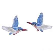 New Flying Kingfisher Symmetry Bird Patches Iron On Patch for Clothing Embroidered Appliques Clothes Sticker