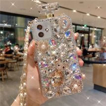 Glitzernde Parfümflaschen-Hülle für Samsung Galaxy S24 Ultra S25 S20 Plus S21 S22 23Ultra Note20 10 Kürbis-Kutsche Bären-Design mit Trageriemen