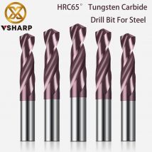 Vsharp HRC65 Vollhartmetall-Spiralbohrer, Bohrer aus Wolframstahllegierung mit Nano-Beschichtung für Gusseisen, Legierung, Edelstahl