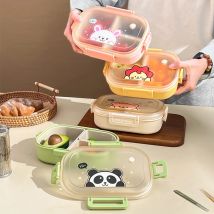 WORTHBUY Tragbare Kunststoff-Lunchbox mit abnehmbaren 3 Fächern, niedlicher geteilter Lebensmittelbehälter für Kinder, Studenten, mikrowellengeeignet